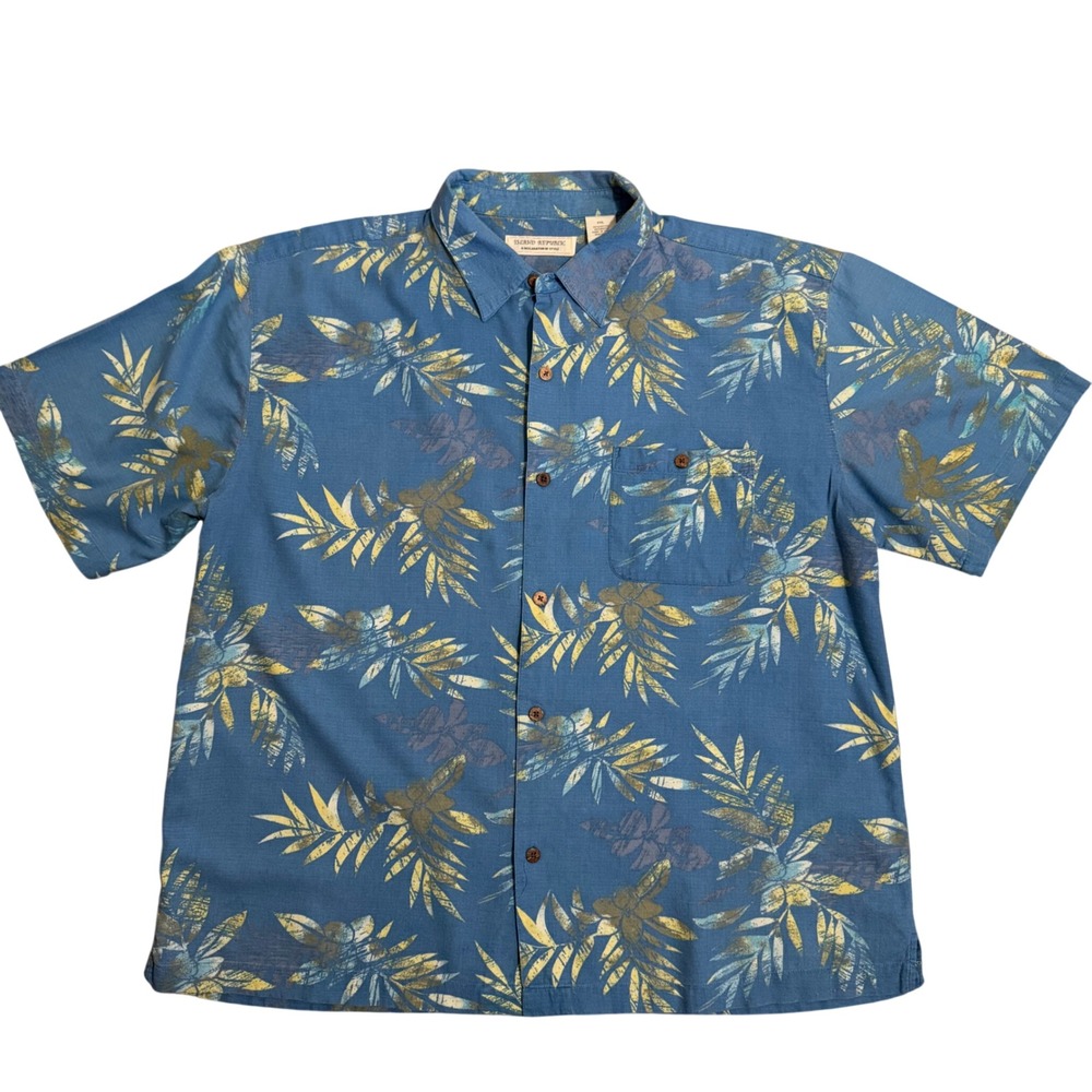 Cotton Blend Island Republic Mens XXL Blue Tropical Leaf‎ Print Hawaiian Shirt
